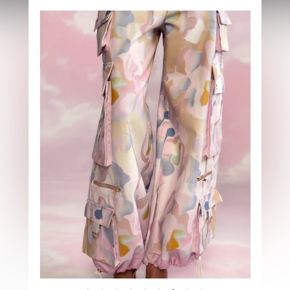 Cynthia Rowley Pink Floral Cotton Twill Cargo Pants - Size XS - Picture 2 of 4